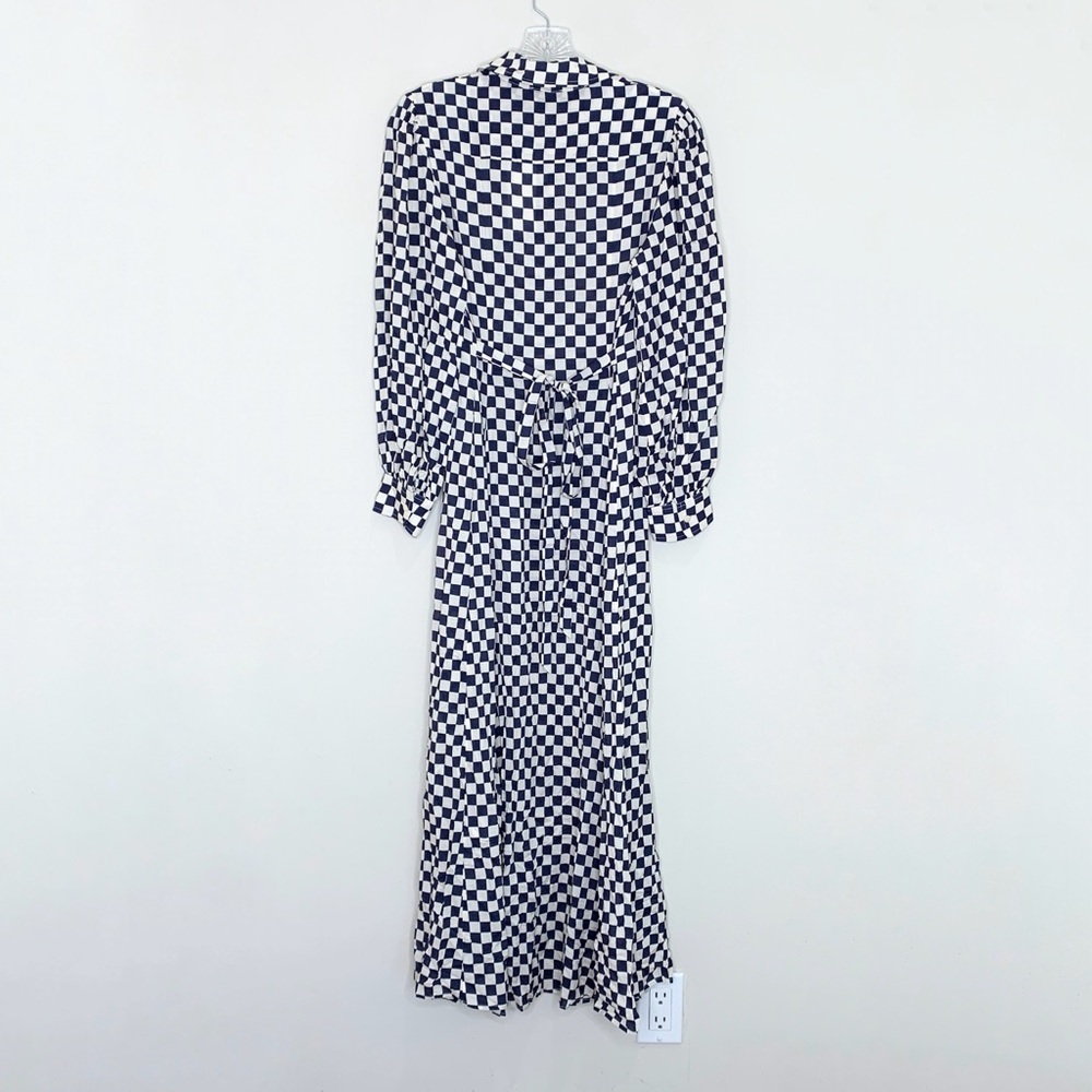 NEW RIXO Maddison Shirtdress (Sz XS) Long Sleeve Midi Navy Cream Checkerboard - Picture 9 of 16